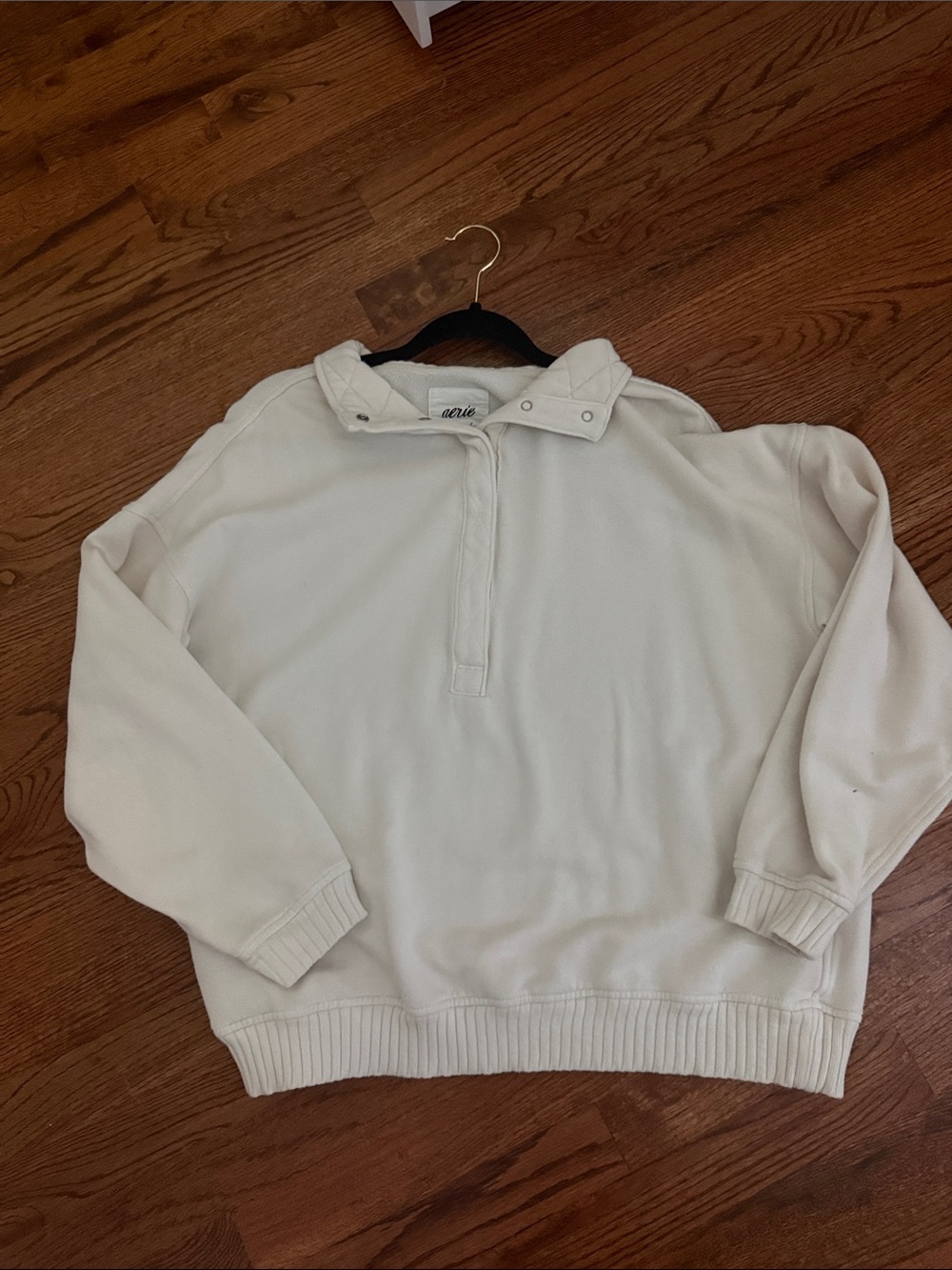 aerie Cream Half-Zip Snap Collar Pullover